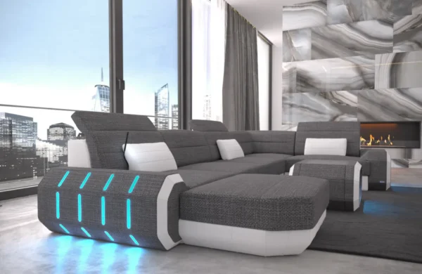 Webstoff Wohnlandschaft Regalia mit Ottomane U-Form L Mini – Bild 14