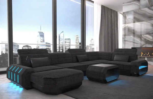 Webstoff Wohnlandschaft Regalia mit Ottomane U-Form L Mini – Bild 16
