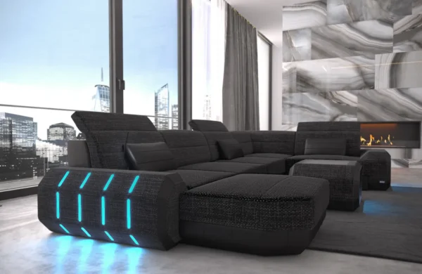 Webstoff Wohnlandschaft Regalia mit Ottomane U-Form L Mini – Bild 17