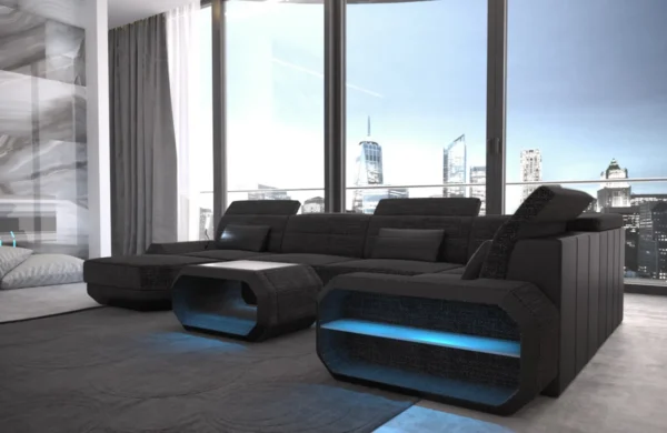 Webstoff Wohnlandschaft Regalia mit Ottomane U-Form L Mini – Bild 18