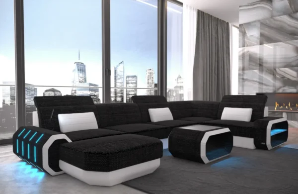 Webstoff Wohnlandschaft Regalia mit Ottomane U-Form L Mini