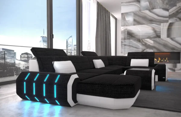 Webstoff Wohnlandschaft Regalia mit Ottomane U-Form L Mini – Bild 2