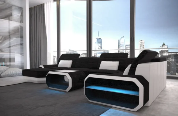 Webstoff Wohnlandschaft Regalia mit Ottomane U-Form L Mini – Bild 3