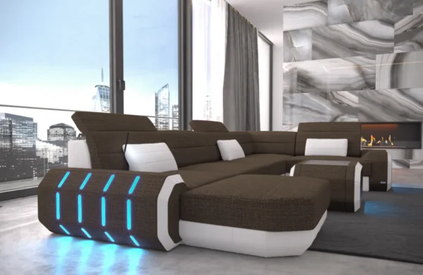 Webstoff Wohnlandschaft Regalia mit Ottomane U-Form L Mini – Bild 8