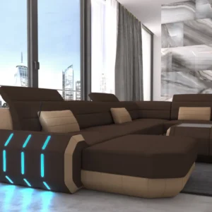Mikrofaser Wohnlandschaft Regalia mit Ottomane U-Form L Mini