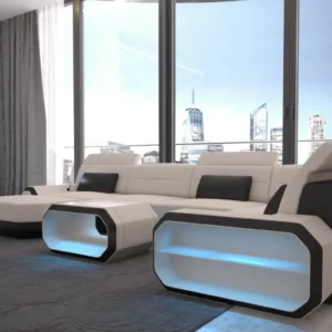 Mikrofaser Wohnlandschaft Regalia mit Ottomane U-Form L Mini