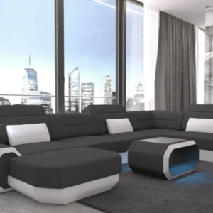 Mikrofaser Wohnlandschaft Regalia mit Ottomane U-Form L Mini
