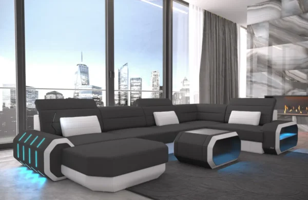 Mikrofaser Wohnlandschaft Regalia mit Ottomane U-Form L Mini