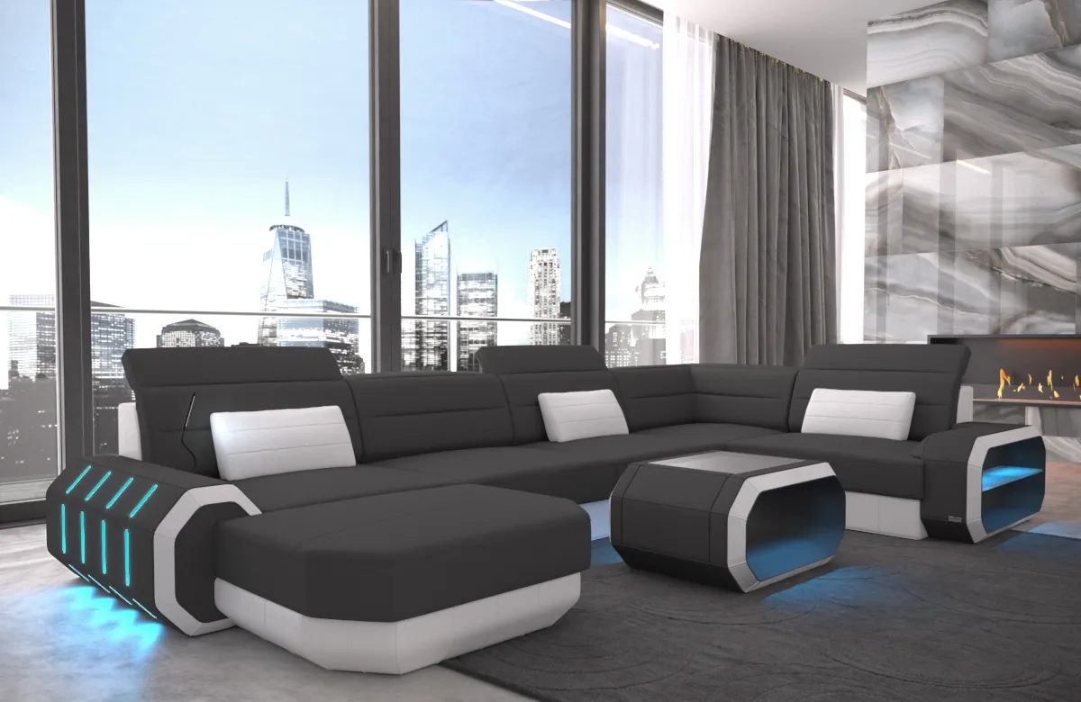 Mikrofaser Wohnlandschaft Regalia mit Ottomane U-Form L Mini