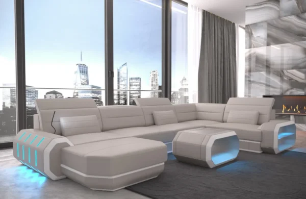 Echtleder Wohnlandschaft Regalia mit Ottomane U-Form L Mini – Bild 7