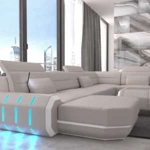 Echtleder Wohnlandschaft Regalia mit Ottomane U-Form L Mini