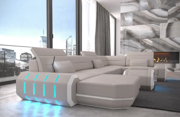 Echtleder Wohnlandschaft Regalia mit Ottomane U-Form L Mini – Bild 8