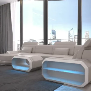 Echtleder Wohnlandschaft Regalia mit Ottomane U-Form L Mini