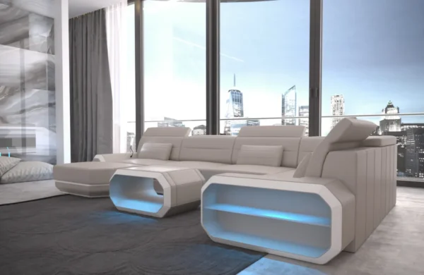 Echtleder Wohnlandschaft Regalia mit Ottomane U-Form L Mini – Bild 9