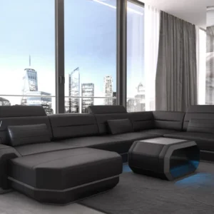 Echtleder Wohnlandschaft Regalia mit Ottomane U-Form L Mini