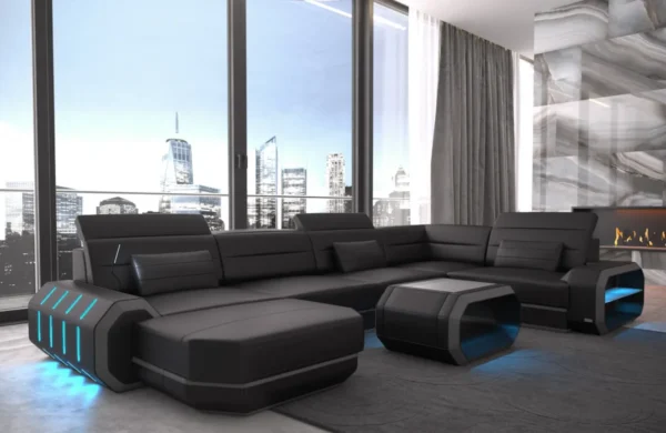 Echtleder Wohnlandschaft Regalia mit Ottomane U-Form L Mini – Bild 10