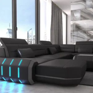 Echtleder Wohnlandschaft Regalia mit Ottomane U-Form L Mini