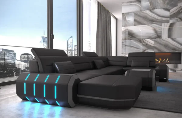 Echtleder Wohnlandschaft Regalia mit Ottomane U-Form L Mini – Bild 11