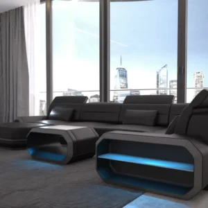 Echtleder Wohnlandschaft Regalia mit Ottomane U-Form L Mini