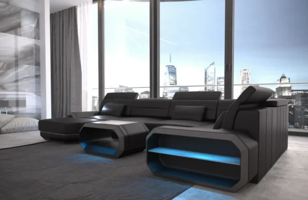 Echtleder Wohnlandschaft Regalia mit Ottomane U-Form L Mini – Bild 12