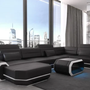 Echtleder Wohnlandschaft Regalia mit Ottomane U-Form L Mini