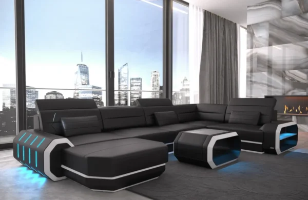 Echtleder Wohnlandschaft Regalia mit Ottomane U-Form L Mini – Bild 4