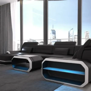 Echtleder Wohnlandschaft Regalia mit Ottomane U-Form L Mini