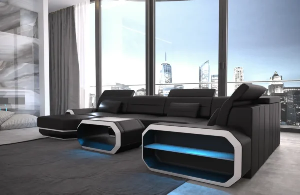 Echtleder Wohnlandschaft Regalia mit Ottomane U-Form L Mini – Bild 6