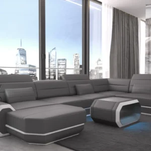 Echtleder Wohnlandschaft Regalia mit Ottomane U-Form L Mini