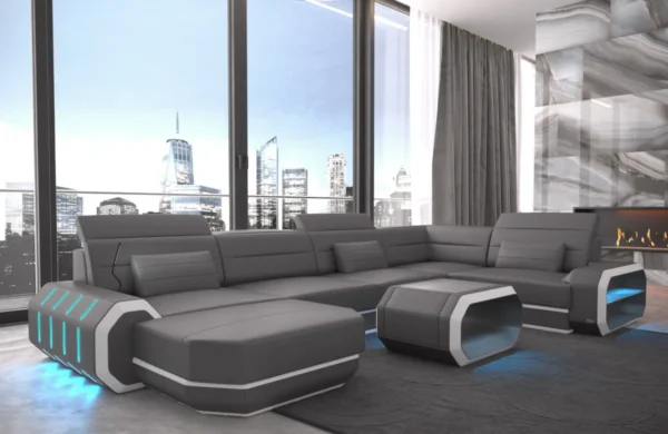 Echtleder Wohnlandschaft Regalia mit Ottomane U-Form L Mini – Bild 13