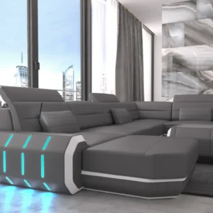 Echtleder Wohnlandschaft Regalia mit Ottomane U-Form L Mini
