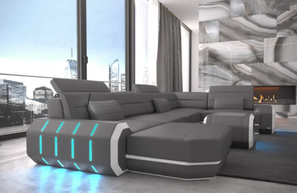 Echtleder Wohnlandschaft Regalia mit Ottomane U-Form L Mini – Bild 14