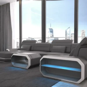 Echtleder Wohnlandschaft Regalia mit Ottomane U-Form L Mini