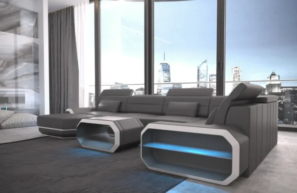 Echtleder Wohnlandschaft Regalia mit Ottomane U-Form L Mini – Bild 15