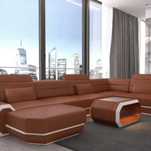 Echtleder Wohnlandschaft Regalia mit Ottomane U-Form L Mini