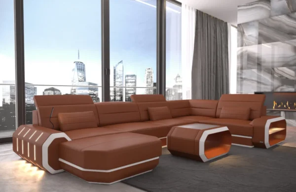 Echtleder Wohnlandschaft Regalia mit Ottomane U-Form L Mini – Bild 16