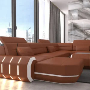 Echtleder Wohnlandschaft Regalia mit Ottomane U-Form L Mini