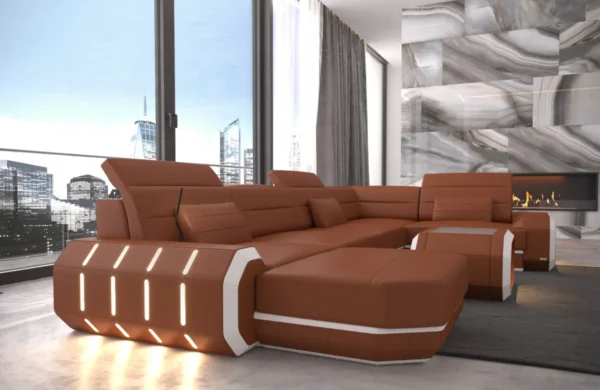 Echtleder Wohnlandschaft Regalia mit Ottomane U-Form L Mini – Bild 17