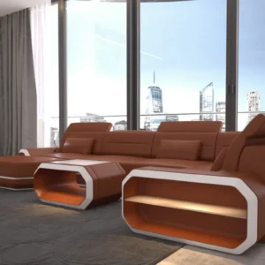 Echtleder Wohnlandschaft Regalia mit Ottomane U-Form L Mini
