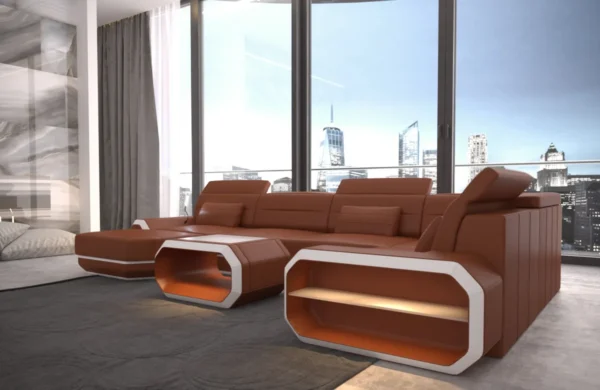 Echtleder Wohnlandschaft Regalia mit Ottomane U-Form L Mini – Bild 18