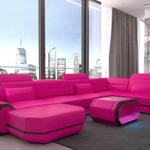 Kunstleder Wohnlandschaft Regalia mit Ottomane U-Form L Mini