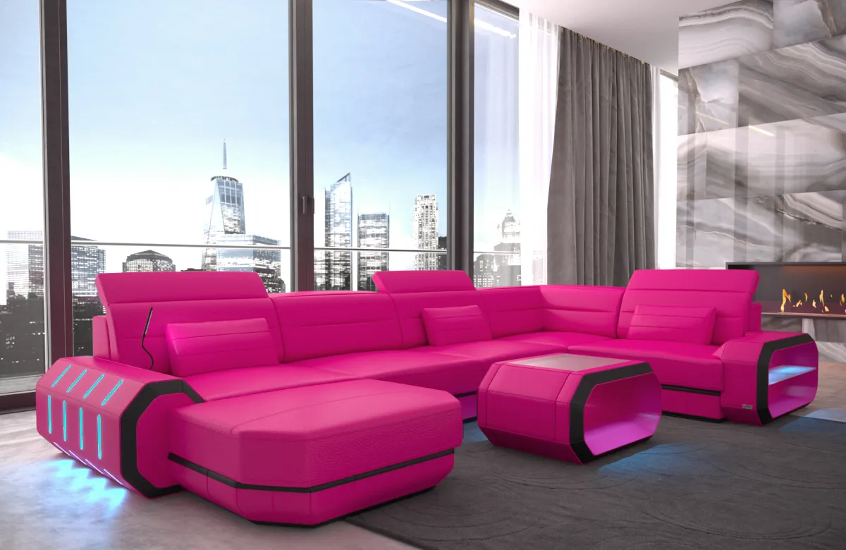 Kunstleder Wohnlandschaft Regalia mit Ottomane U-Form L