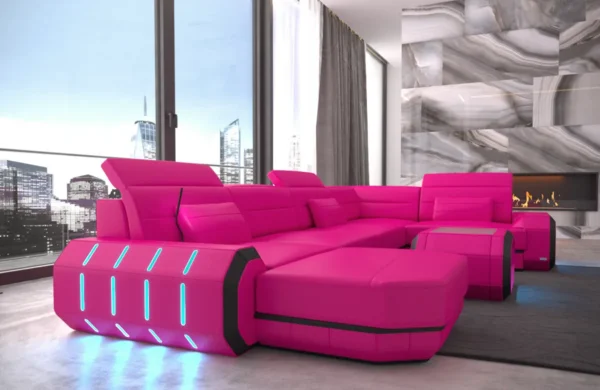Kunstleder Wohnlandschaft Regalia mit Ottomane U-Form L Mini – Bild 5