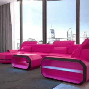 Kunstleder Wohnlandschaft Regalia mit Ottomane U-Form L Mini