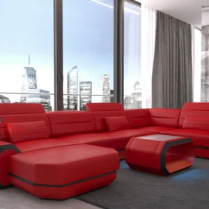 Echtleder Wohnlandschaft Regalia mit Ottomane U-Form L Mini