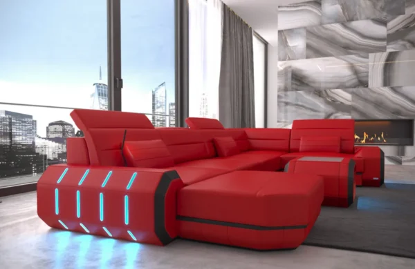 Echtleder Wohnlandschaft Regalia mit Ottomane U-Form L Mini – Bild 20