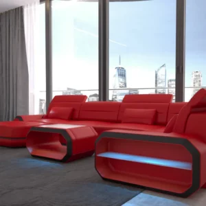 Echtleder Wohnlandschaft Regalia mit Ottomane U-Form L Mini