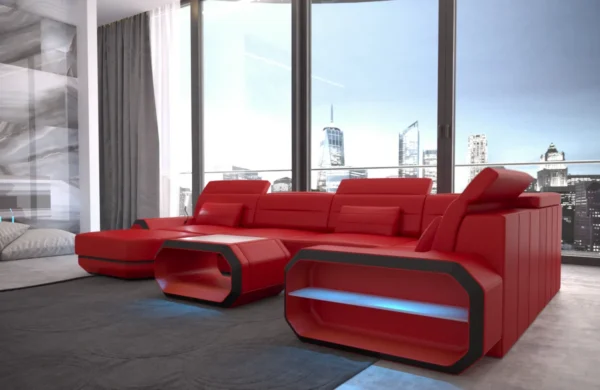 Echtleder Wohnlandschaft Regalia mit Ottomane U-Form L Mini – Bild 21