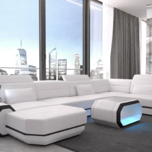 Echtleder Wohnlandschaft Regalia mit Ottomane U-Form L Mini