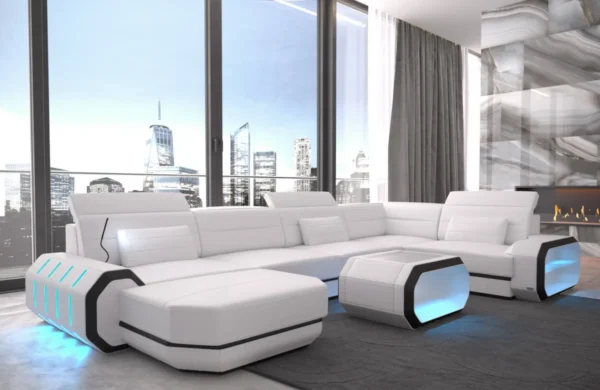 Echtleder Wohnlandschaft Regalia mit Ottomane U-Form L Mini